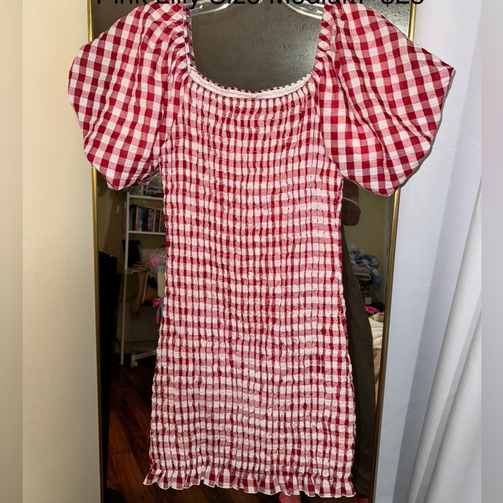 Cute red & white gingham colored dress! Super cute for game days!!
